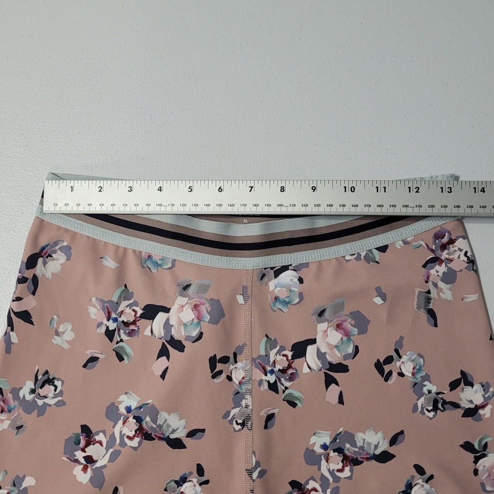 Beyond Yoga Floral High Waisted Leggings XL Pink Purple Striped Waistband USA - Picture 3 of 7